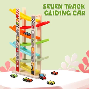 7 Track Wooden Ramp Racing Toddler Toys Car Set