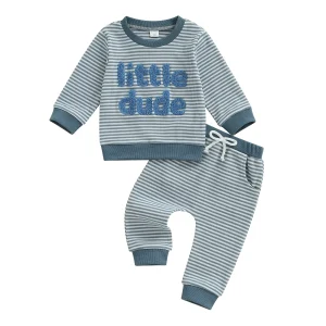 Adorable Infant Boys 2-Piece Set Stylish Striped Pullover