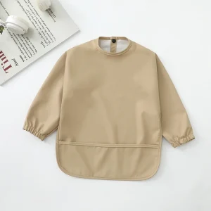 Solid Color Baby Bibs with Long Sleeves Waterproof