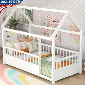 Kids Twin Montessori Floor Bed House Design