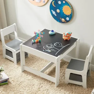 Kids Table and Chair Set, 3 in 1 Wooden Activity Table