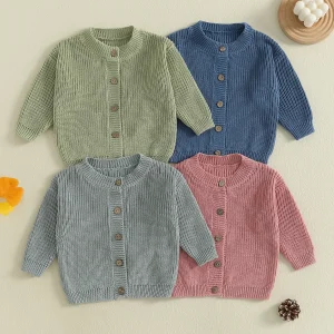 Girls Solid Color Knit Cardigan Sweater