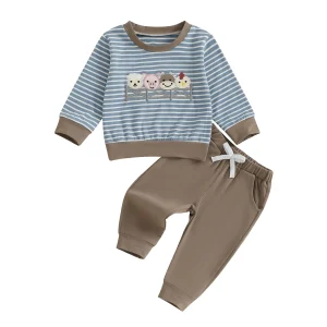 Toddler Boy 2 Piece Clothing Set with Long Sleeve Crew Neck