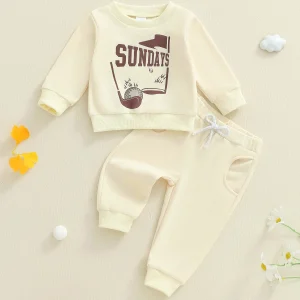 Boys Fall 2-Piece Outfit Long Sleeve Crew Neck Graphic Tee Elastic Waist Joggers Set with Pockets