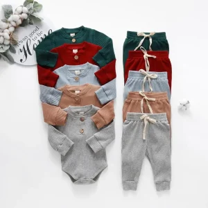 Infant Newborn Baby Girl Boy Spring Autumn Ribbed/Plaid Solid Clothes Sets