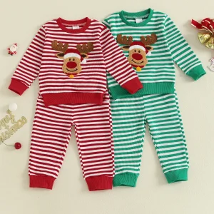 Adorable Infant Reindeer Embroidered Sweater and Pants Set